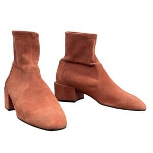 Stuart Weitzman Accordian Stretch Boot SZ 9 Womens Brown Suede Block Heel Modern